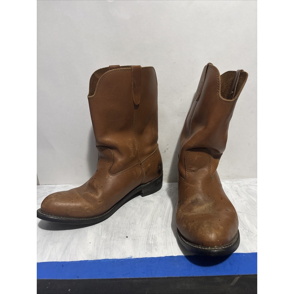 Vintage Unbranded Brown Leather Work Boots Made In USA Mens 11 Pull On Roper